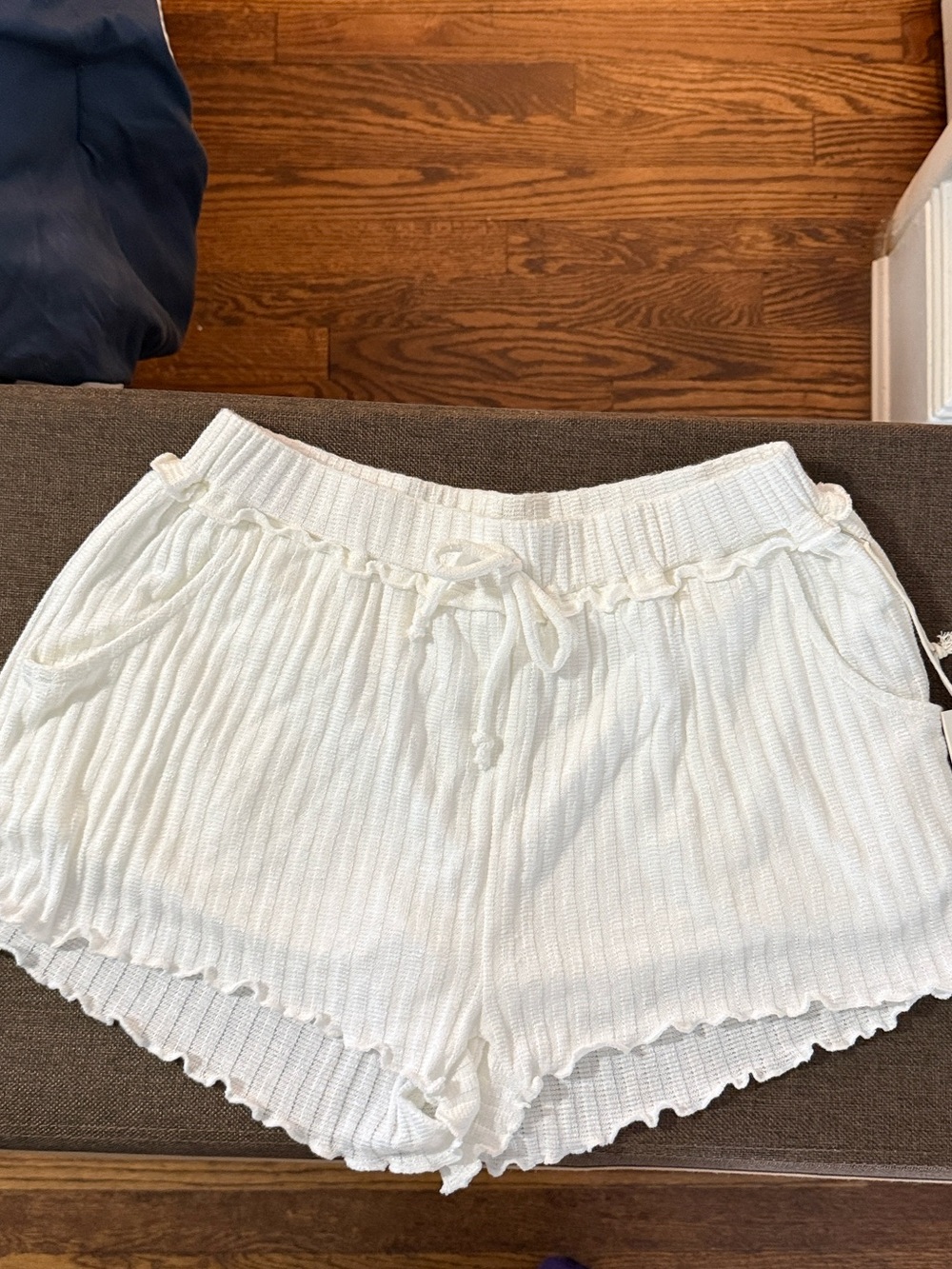 Ocean Drive White Smocked Knit Beach Swim Coverup Shorts Small NWT